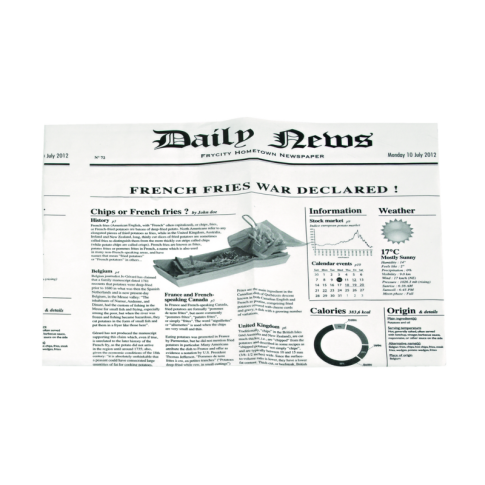 Sac papier ingraissable blanc ouvert sur 2 côtés avec décor journal 17 x 17 cm