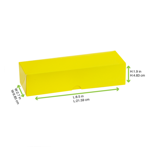 Boîte carton rectangulaire jaune 7 macarons 21,5 x 7 x 5 cm