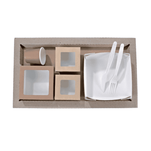Plateau repas carton kraft ondulé "Chokra"  440x260mm H28mm
