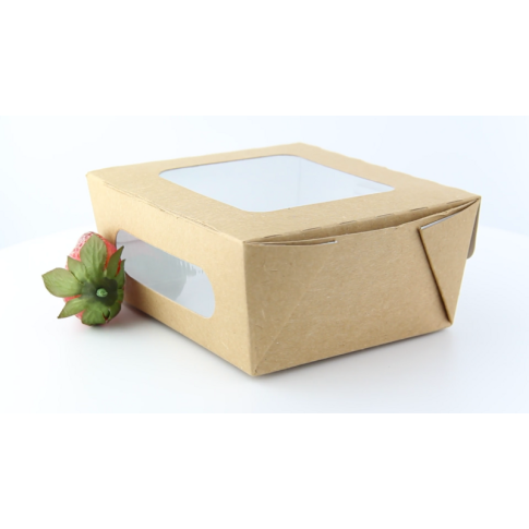 Boîte salade carton kraft brun à fenêtre    H40mm