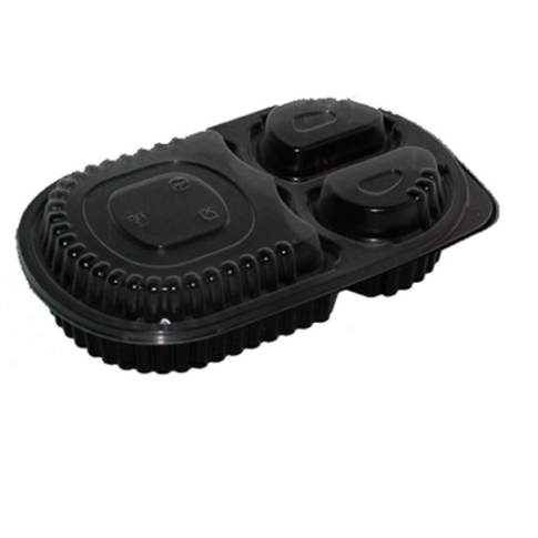 Boite repas plastique PP noire 3 compartiments    H40mm