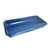 Boite repas plastique bleue avec couvercle transparent 60ml   H54mm