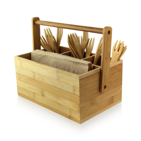 Porte couverts en bambou 4 compartiments 700ml 188mm  H107mm
