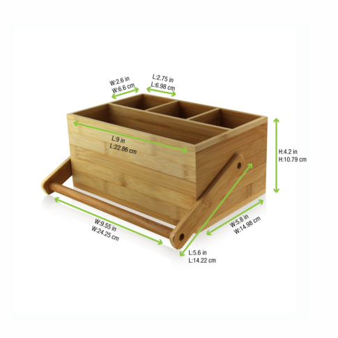 Porte couverts en bambou 4 compartiments 700ml 188mm  H107mm