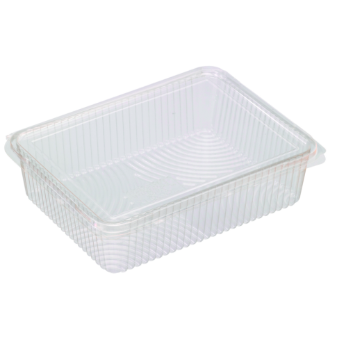 Barquette rectangulaire PLA plate transparente avec couvercle attaché 500ml   H55mm