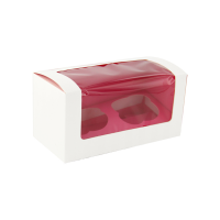 Boîte carton cup cake à fenêtre avec insert rose (pour 2 pièces)    H85mm