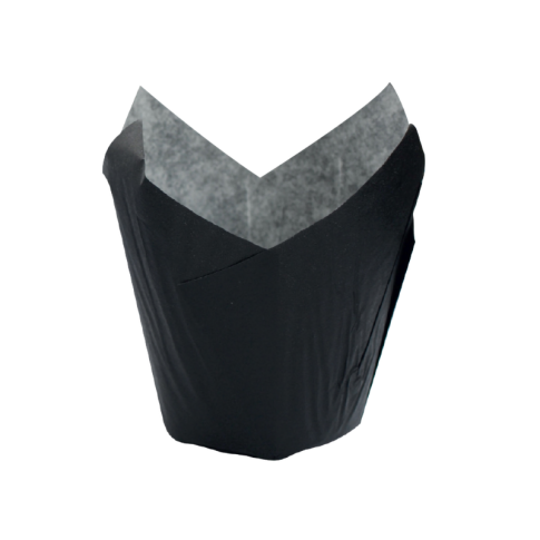 Caissette de cuisson forme tulipe en papier noir ingraissable  45mm  H80mm