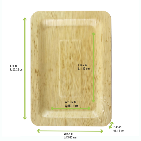 Assiette rectangulaire en feuille de bambou "Zebra" 20x14x1cm