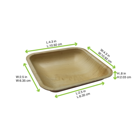 Assiette carrée en palmier 100ml 100mm  H22mm