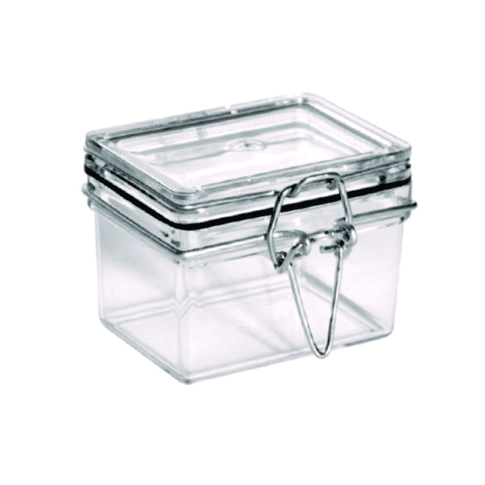 Bocal plastique PS transparent rectangulaire    H53mm