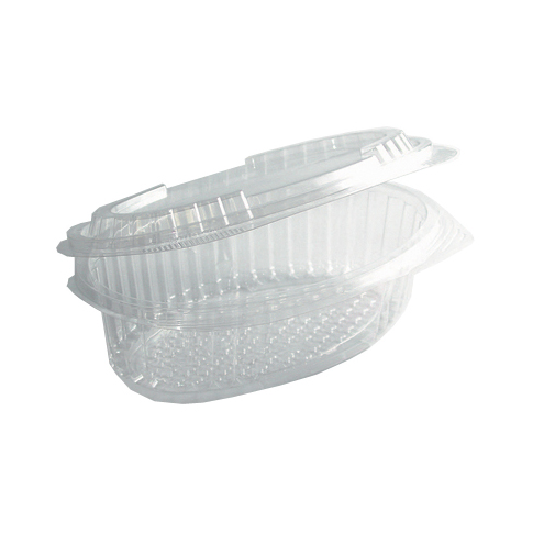 Barquette plastique PET transparente ovale avec couvercle attaché 2000 ml 25,5 x 16 x 11 cm