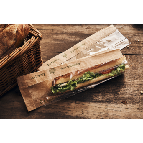 Sac sandwich papier brun à fenêtre en PLA    H320mm