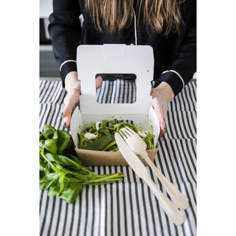 Boîte salade carton kraft brun à double fenêtre 1250ml   H45mm
