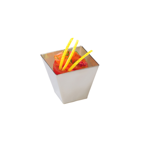 Verrine plastique PS argentée carrée "Rimbo"    H45mm