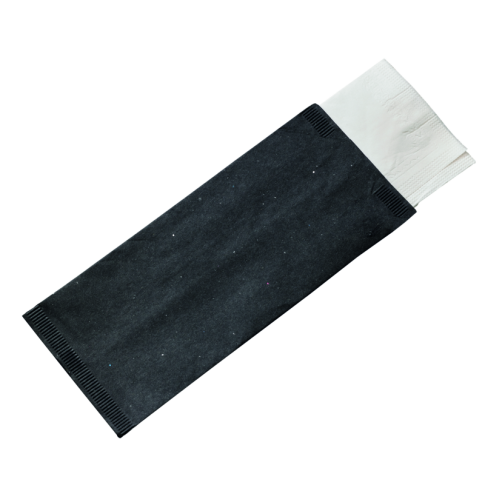 Pochette papier noir pour couverts avec serviette blanche