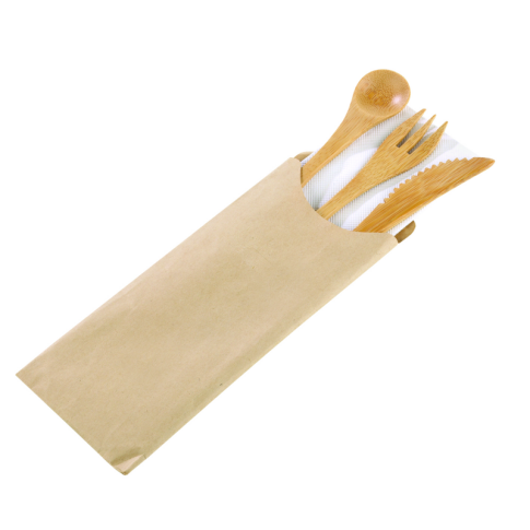 Kit couverts bambou 4/1 "Bambi", emballage kraft    H160mm