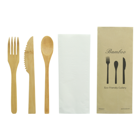 Kit couverts bambou 4/1 "Bambi", emballage kraft    H160mm
