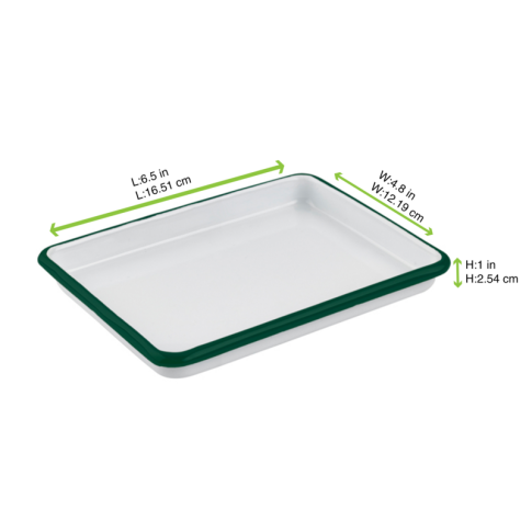 Enamel Plateau Acier Emaillé Blanche /Bord Vert  - 165X122Mm H25Mm X 12Pcs