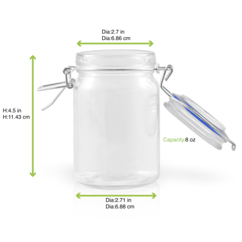 Mini bocal en verre avec joint silicone bleu foncé 150ml 67mm  H120mm