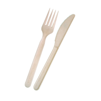 Kit couvert PLA blanc 2 en 1: couteau et fourchette, emballage papier kraft    H180mm