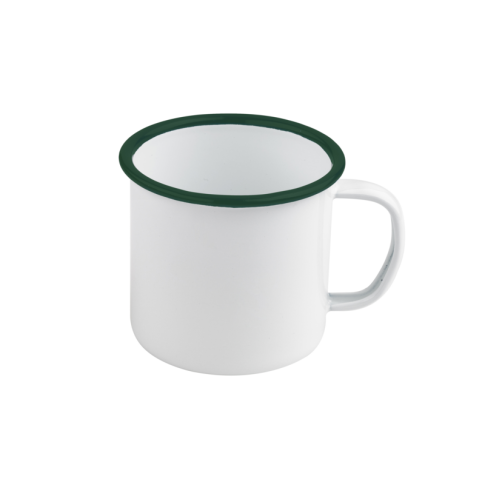 Enamel Mug Acier Emaillé Blanche /Bord Vert 250Ml - Diam.90Mm H70Mm X 12Pcs