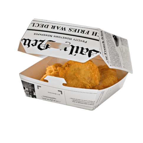 Boîte burger carton blanc décor journal    H65mm