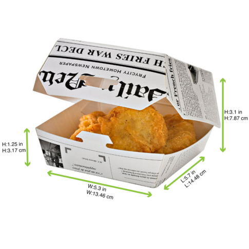 Boîte burger carton blanc décor journal    H65mm