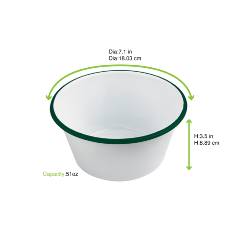 Enamel Bol Profond Bords Droits Acier Emailé Blanche /Bord Vert  1500Ml - Diam.180Mm H90Mm X 12Pcs