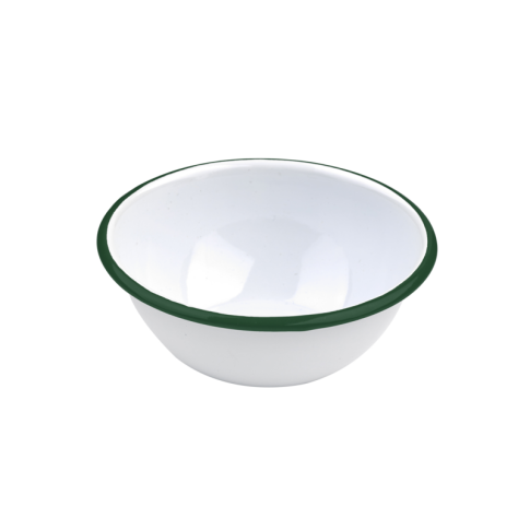 Enamel Bol Profond Acier Emaillé Blanche /Bord Vert 550Ml - Diam.158Mm H65Mm X 12Pcs