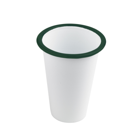 Enamel Gobelet Emaillé Blanche /Bord Vert 400Ml - Diam.90Mm H90Mm X 12Pcs