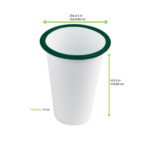 Enamel Gobelet Emaillé Blanche /Bord Vert 400Ml - Diam.90Mm H90Mm X 12Pcs