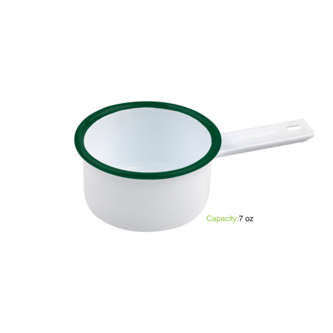 Enamel Mini Casserole Blanche Avec Bord Vert 200Ml X 12Pcs