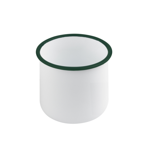 Enamel Delipotacier Emaillé Blanche /Bord Vert 730Ml - Diam.100Mm H100Mm X 12Pcs