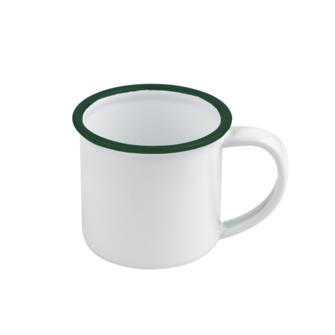Enamel Mini Mug Acier Emaillé Blanche /Bord Vert 90Ml - Diam.50Mm H50Mm X 12Pcs