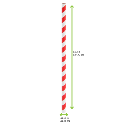Chalumeau papier cocktail rouge/blanc  6mm  H145mm