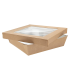 Boîte "Kray" carrée carton brun avec couvercle à fenêtre 205x205mm H50mm 1300ml