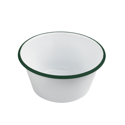 Enamel Bol Profond Bords Droits Acier Emaillé Blanche /Bord Vert 750Ml - Diam.140Mm H65Mm X 12Pcs