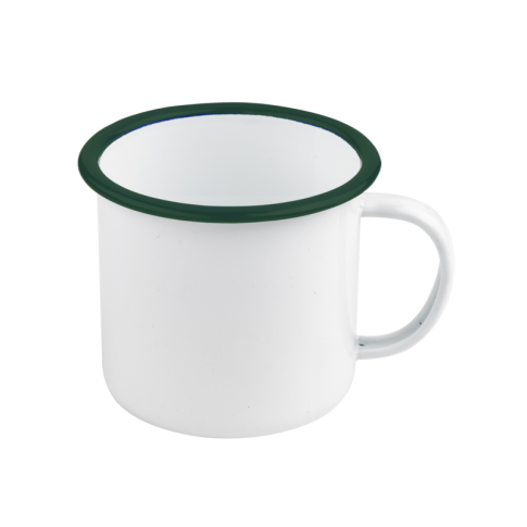 Enamel Mug Acier Emaillé Blanche /Bord Vert 350Ml - Diam.100Mm H75Mm X 12Pcs