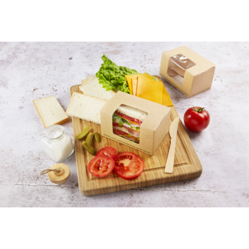 Boîte sandwich carton brun fenêtre PLA    H72mm