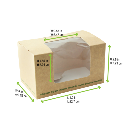 Boîte sandwich carton brun fenêtre PLA    H72mm