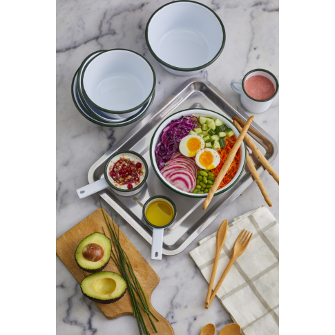 Enamel Mini Casserole Blanche Avec Bord Vert 50Ml X 12Pcs