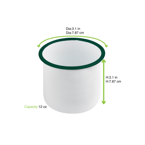 Enamel Delipotacier Emaillé Blanche /Bord Vert 350Ml - Diam.80Mm H80Mm X 12Pcs
