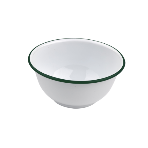 Enamel Bol Profond Bords Droits Acier Emaillé Blanche /Bord Vert 1000Ml - Diam.160Mm H80Mm X 12Pcs