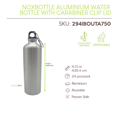 Bouteille à eau en aluminium avec bouchon mousqueton   H255mm 750ml