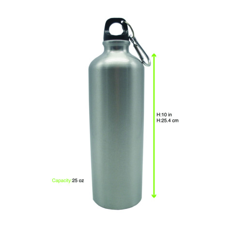 Bouteille à eau en aluminium avec bouchon mousqueton   H255mm 750ml