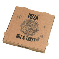 Boîte à pizza carton brun, décor "Hot and Tasty"    H40mm