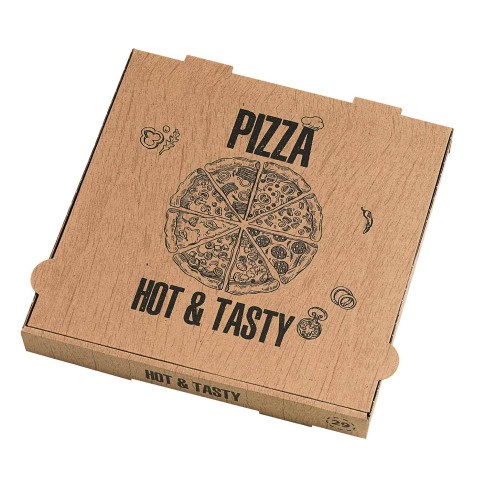 Boîte à pizza carton brun, décor "Hot and Tasty"    H40mm