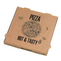 Boîte à pizza carton brun 350 gr/m2, décor "Hot and Tasty"    H40mm