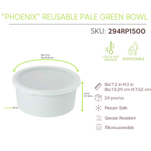 "Phoenix" Bol RÃ©employable RecyclÃ© Vert D'Eau Diam184Mm H77Mm 1500Ml/52Oz X24Pcs (6X4Pcs)