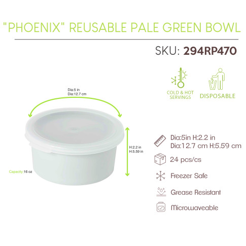 "Phoenix" Bol RÃ©employable RecyclÃ© Vert D'Eau Diam126Mm H55Mm 470Ml/16Oz X24Pcs (4X6Pcs)